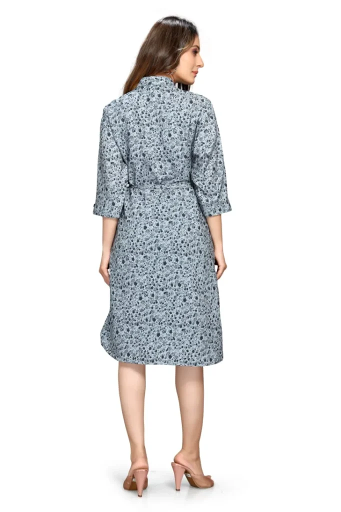 dress for women premium quality light grey & dark grey floral print shirt dress for women