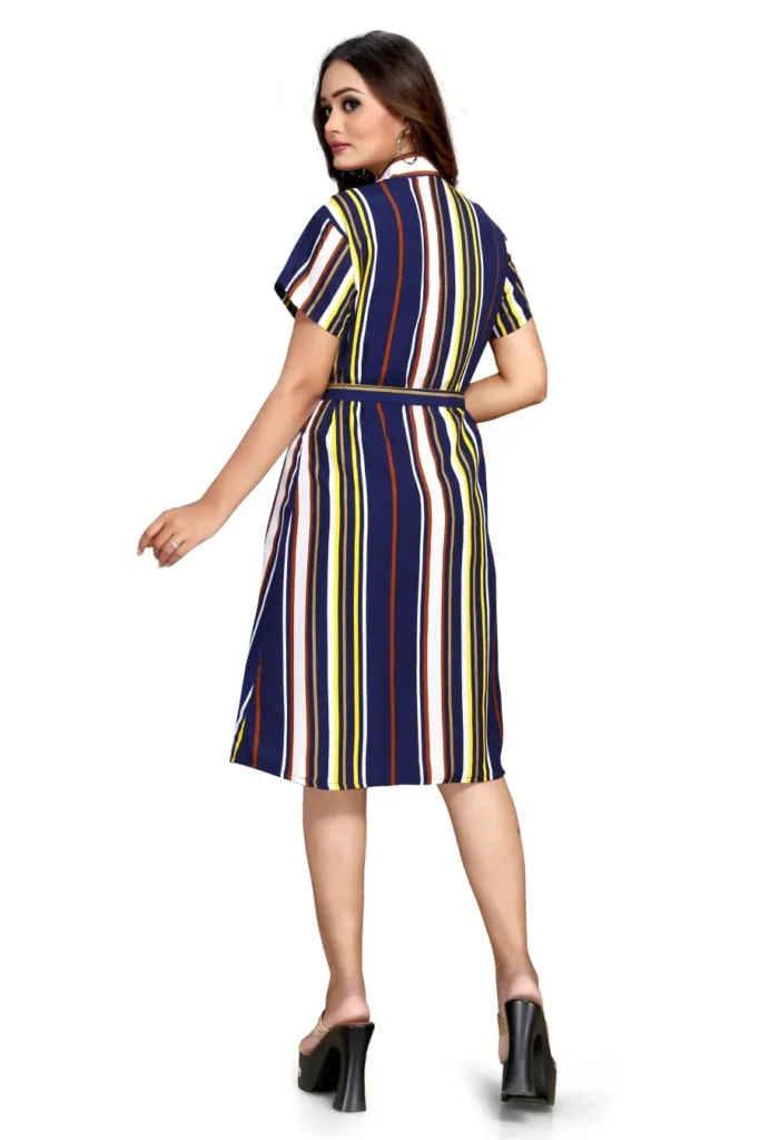 dress for women premium quality blue, yellow & white stripe shirt dress for women