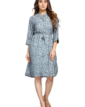 premium quality light grey & dark grey floral print shirt dress for women