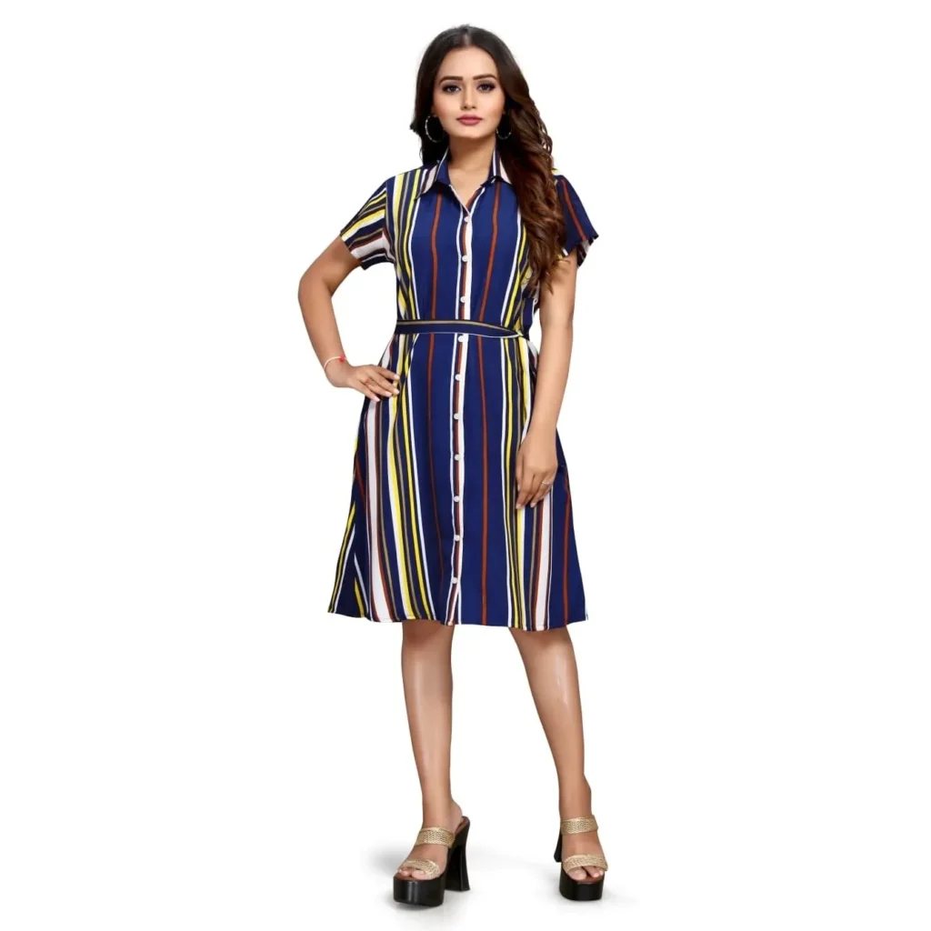 dress for women premium quality blue, yellow & white stripe shirt dress for women