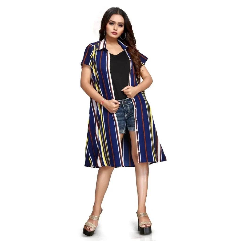 dress for women premium quality blue, yellow & white stripe shirt dress for women