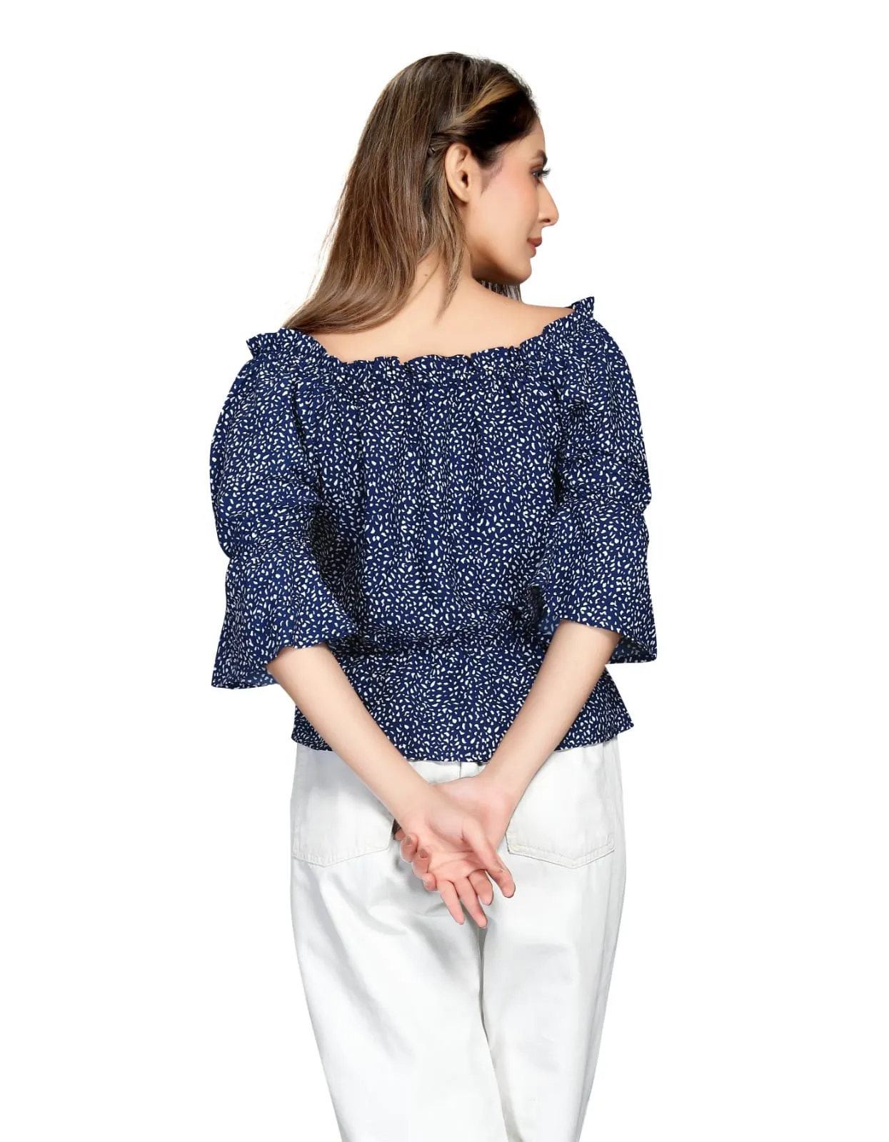 premium quality blue floral off shoulder top for women