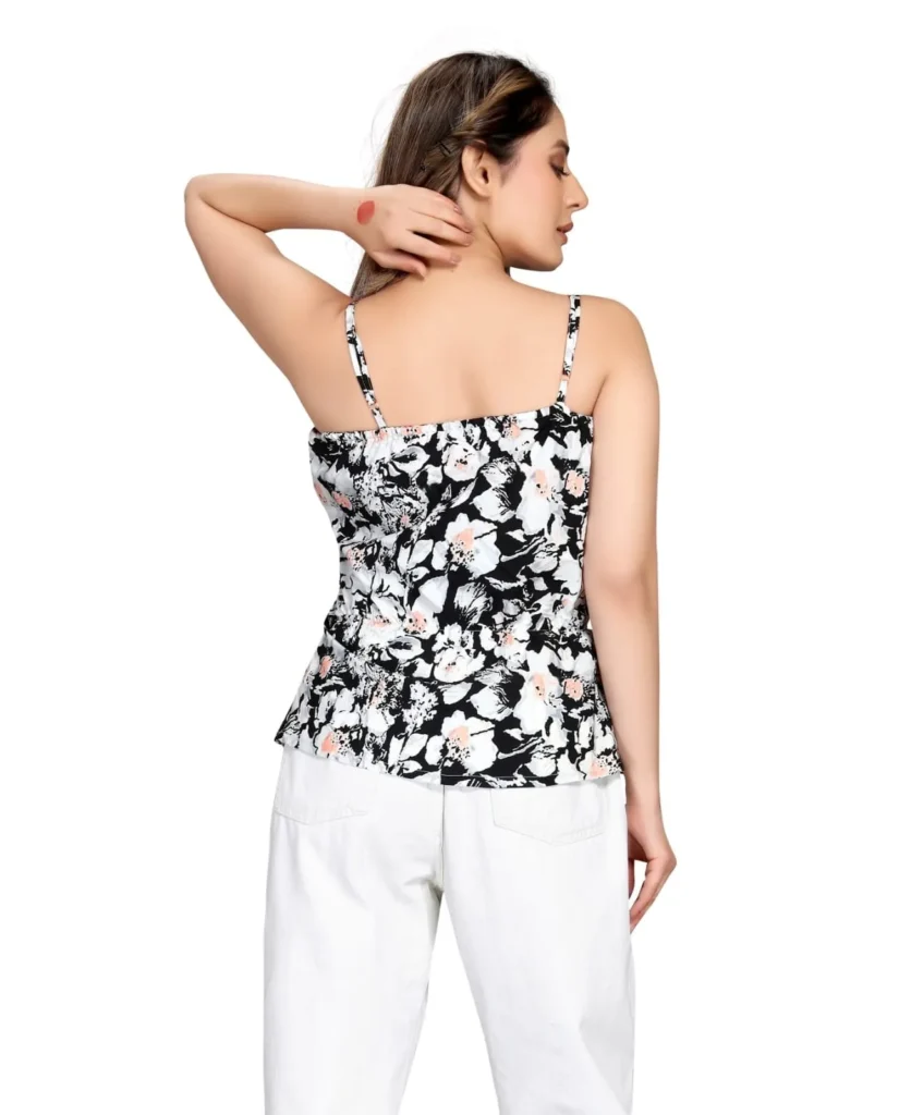 top for women premium quality black & white floral spaghetti top for women