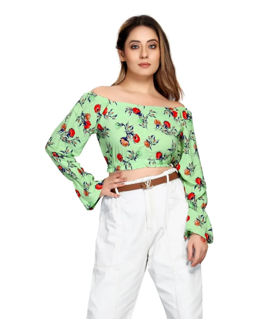 premium quality floral green crop top for women