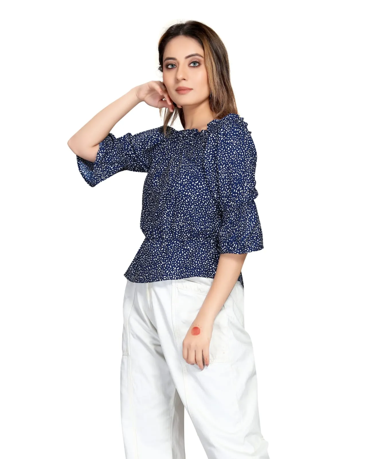 premium quality blue floral off shoulder top for women