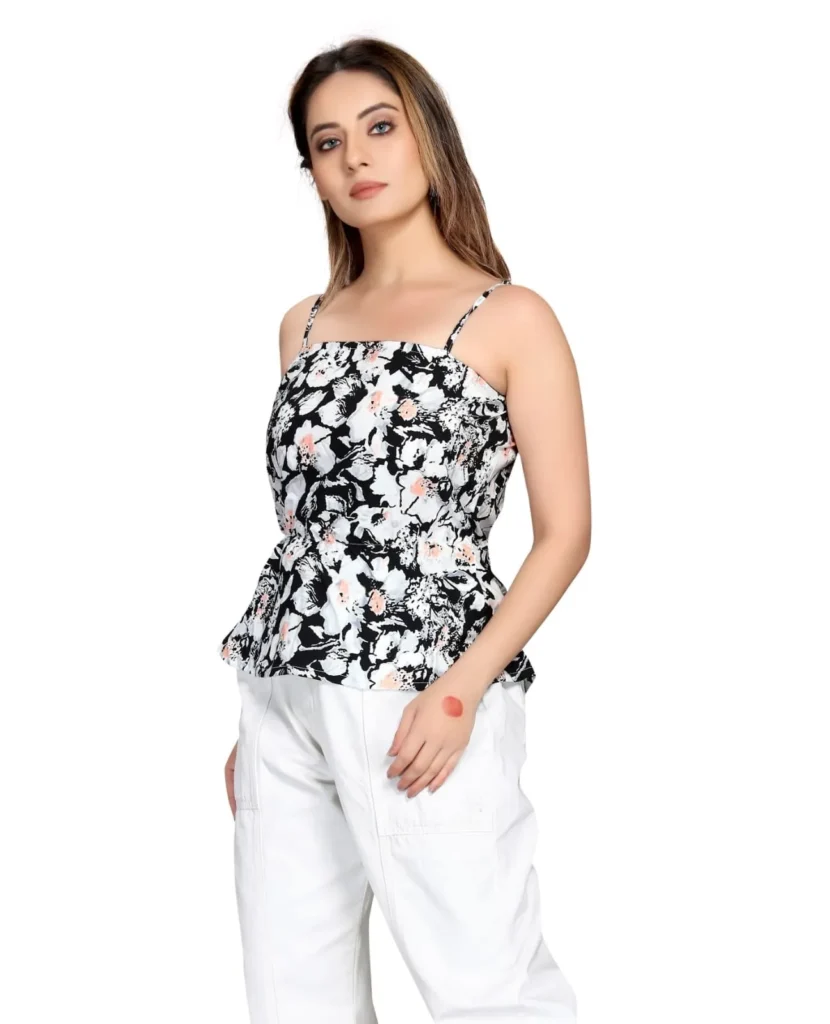 top for women premium quality black & white floral spaghetti top for women