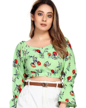 premium quality floral green crop top for women