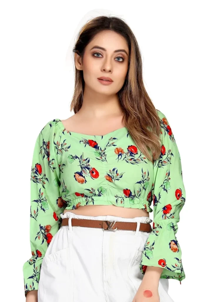 top for women premium quality floral green crop top for women