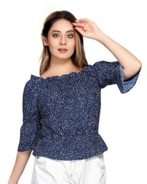 premium quality blue floral off shoulder top for women