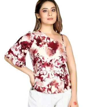 premium quality maroon & white floral one shoulder top for women