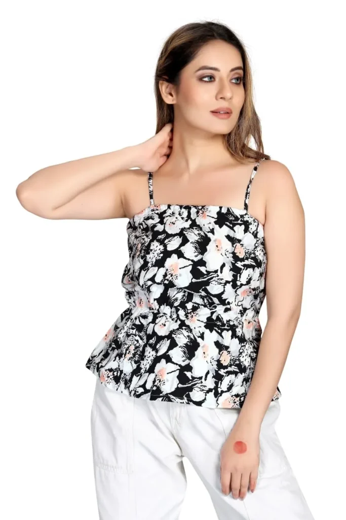 top for women premium quality black & white floral spaghetti top for women