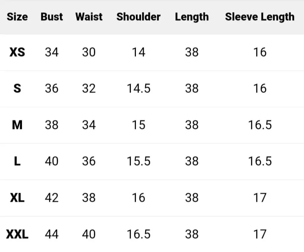 Dress For Women 02 Size Chart Dress For Women