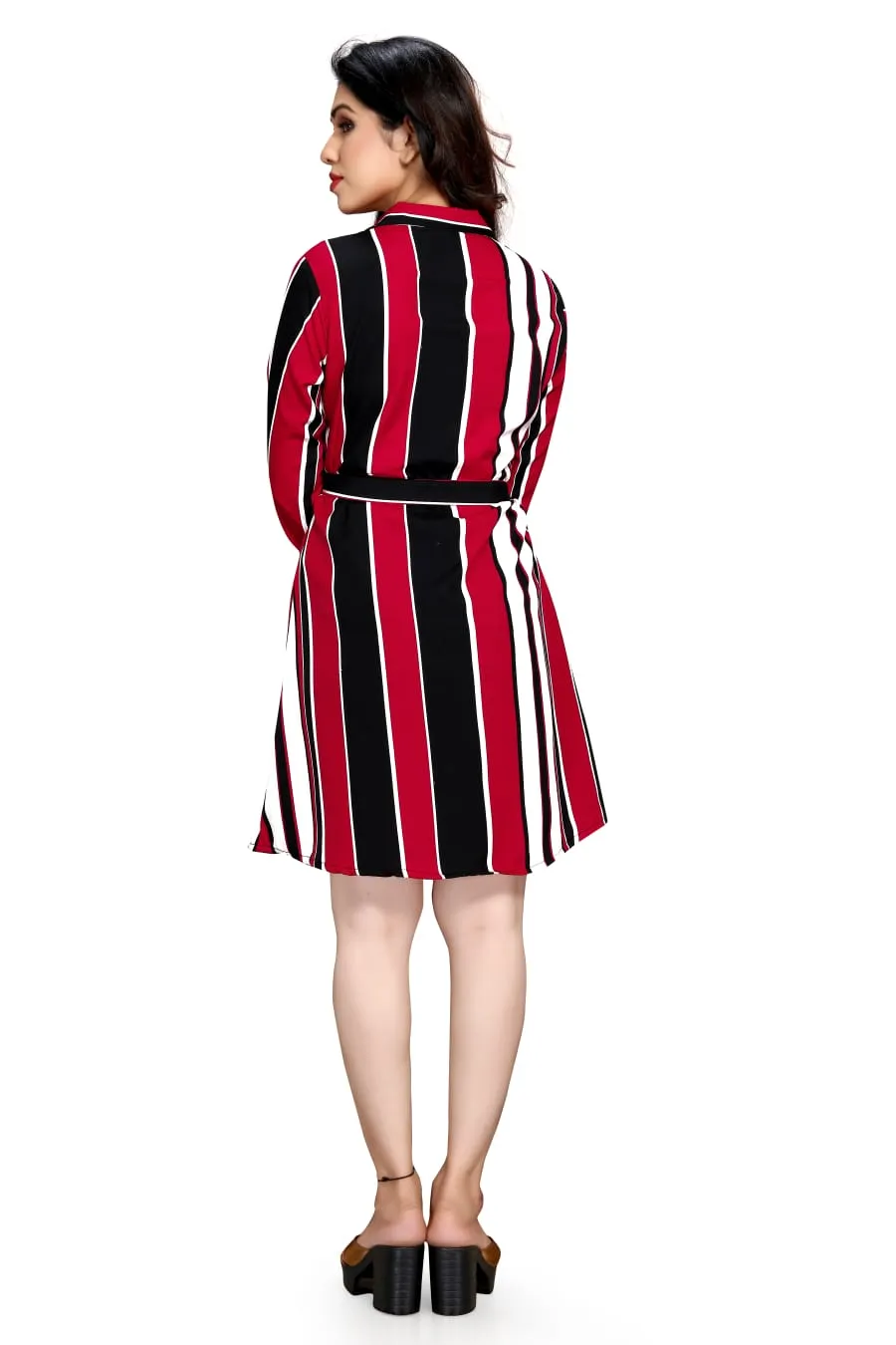 premium quality black & red stripe shirt dress for women