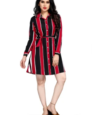 premium quality black & red stripe shirt dress for women