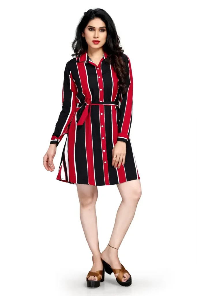 dress for women premium quality black & red stripe shirt dress for women